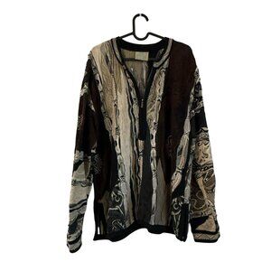 VTG COOGI Neutral Tones 3D Knit Textured Half Zip Cardigan Sweater Mens Large